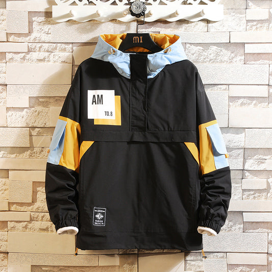 Youth casual plus size tooling sweater 2023 spring new pullover sweater printed men's hooded jacket tide