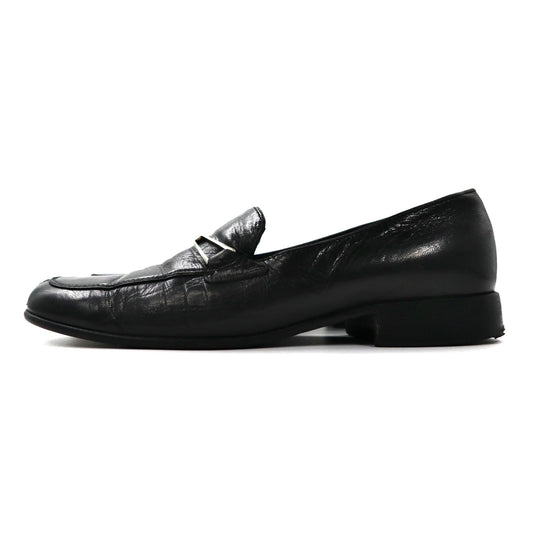 PRADA ローファー 23cm ブラック Vチップ レザー ロゴプレート イタリア製