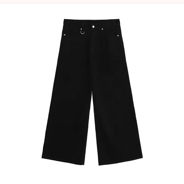 cuibuju niche worn and distressed retro washed straight jeans men's loose versatile wide-leg floor-length trousers