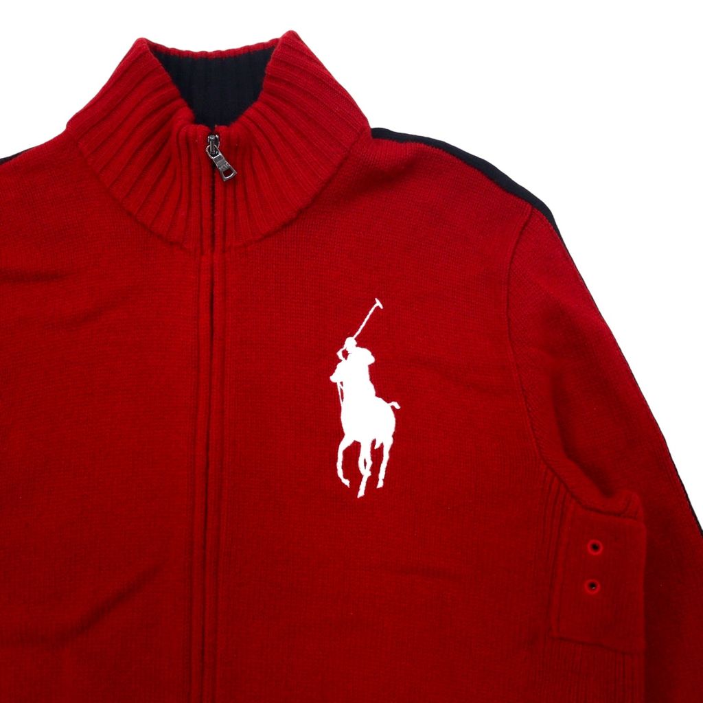Polo by Ralph Lauren 90年代 ビッグポニー フルジップ セーター ニットジャージ ジャケット L レッド ラムウール サイドライン ダブルジップ SUISSE RL 1934 PC