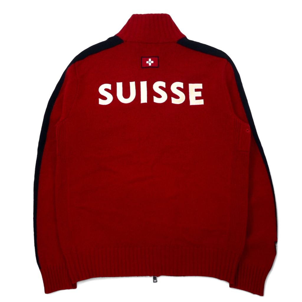 Polo by Ralph Lauren 90年代 ビッグポニー フルジップ セーター ニットジャージ ジャケット L レッド ラムウール サイドライン ダブルジップ SUISSE RL 1934 PC
