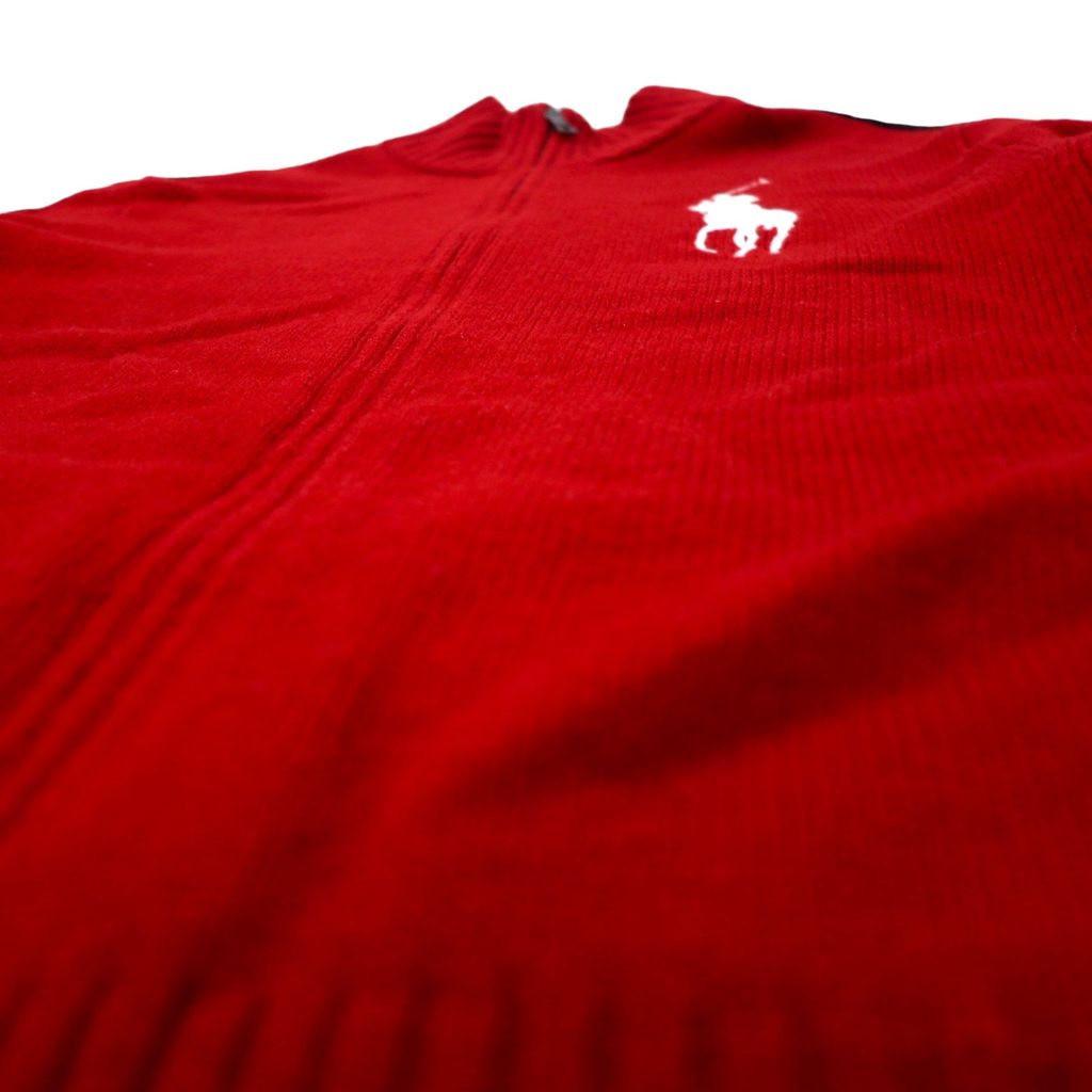 Polo by Ralph Lauren 90年代 ビッグポニー フルジップ セーター ニットジャージ ジャケット L レッド ラムウール サイドライン ダブルジップ SUISSE RL 1934 PC