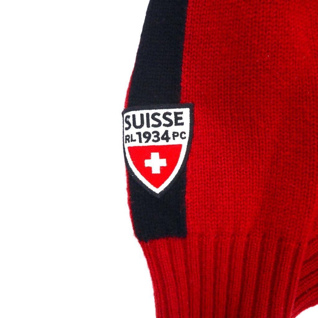 Polo by Ralph Lauren 90年代 ビッグポニー フルジップ セーター ニットジャージ ジャケット L レッド ラムウール サイドライン ダブルジップ SUISSE RL 1934 PC