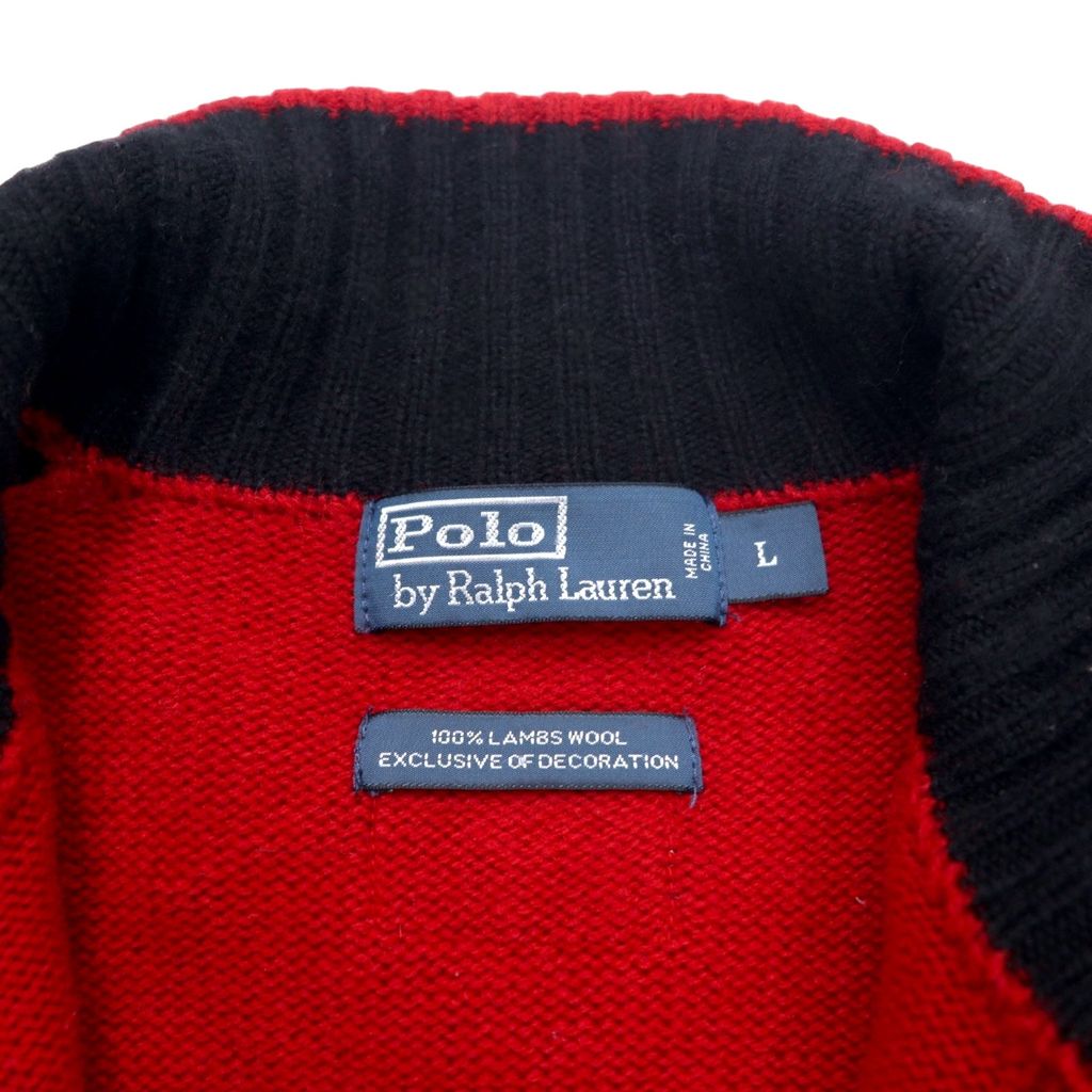 Polo by Ralph Lauren 90年代 ビッグポニー フルジップ セーター ニットジャージ ジャケット L レッド ラムウール サイドライン ダブルジップ SUISSE RL 1934 PC