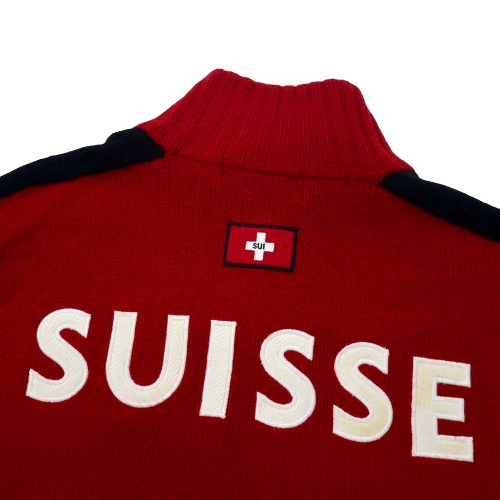 Polo by Ralph Lauren 90年代 ビッグポニー フルジップ セーター ニットジャージ ジャケット L レッド ラムウール サイドライン ダブルジップ SUISSE RL 1934 PC